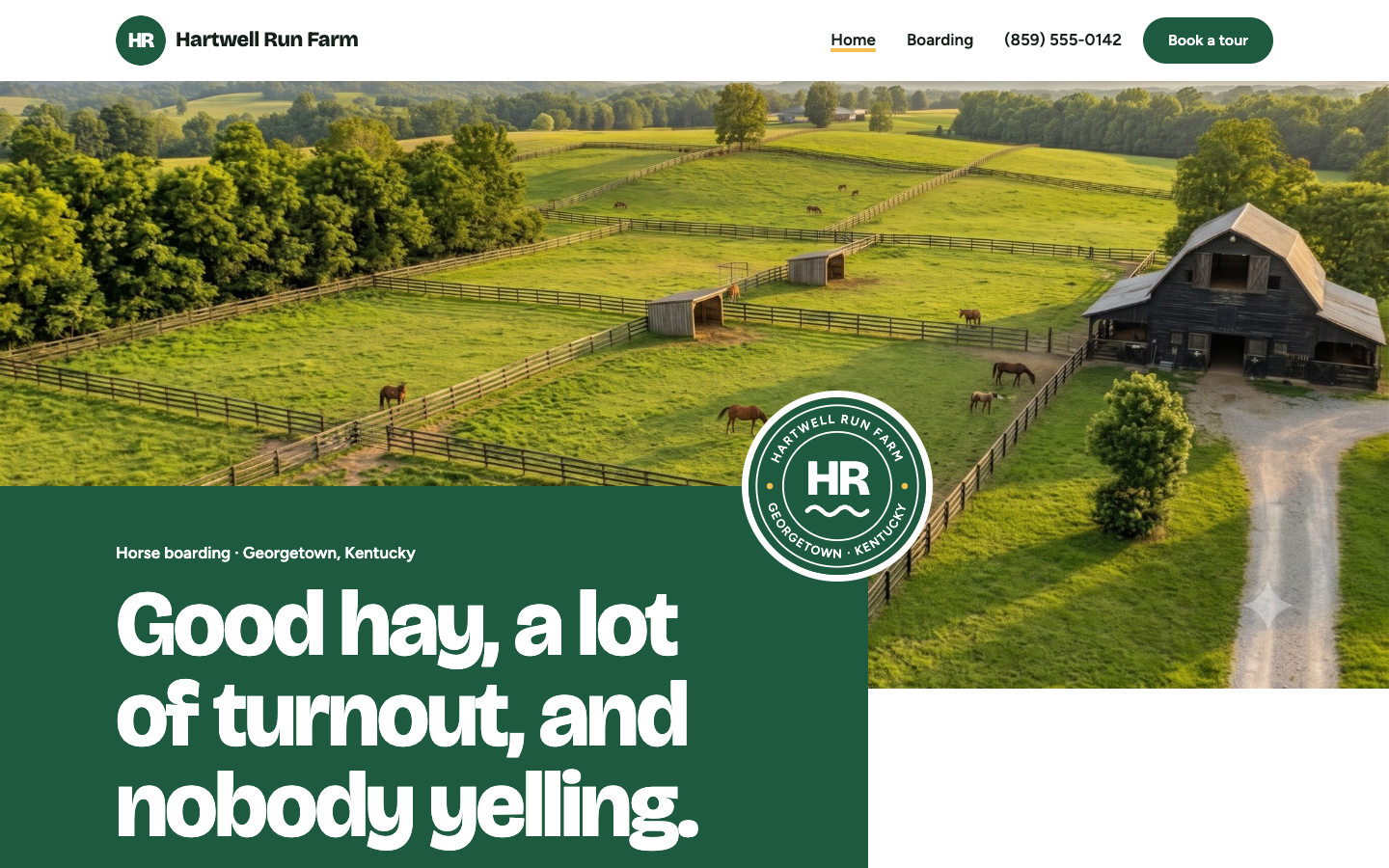 Desktop view: Home page, A full-care boarding barn