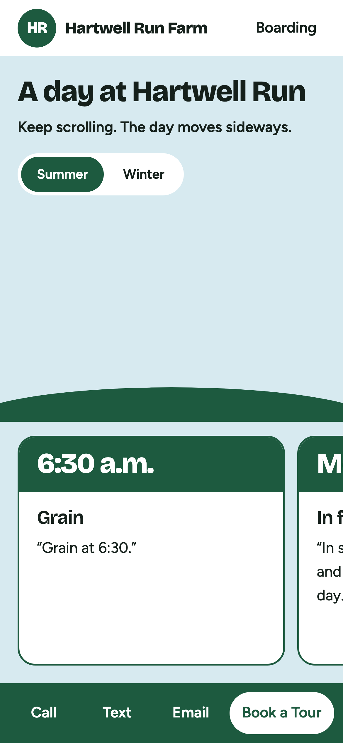 Phone view: Interactive daily schedule, A full-care boarding barn
