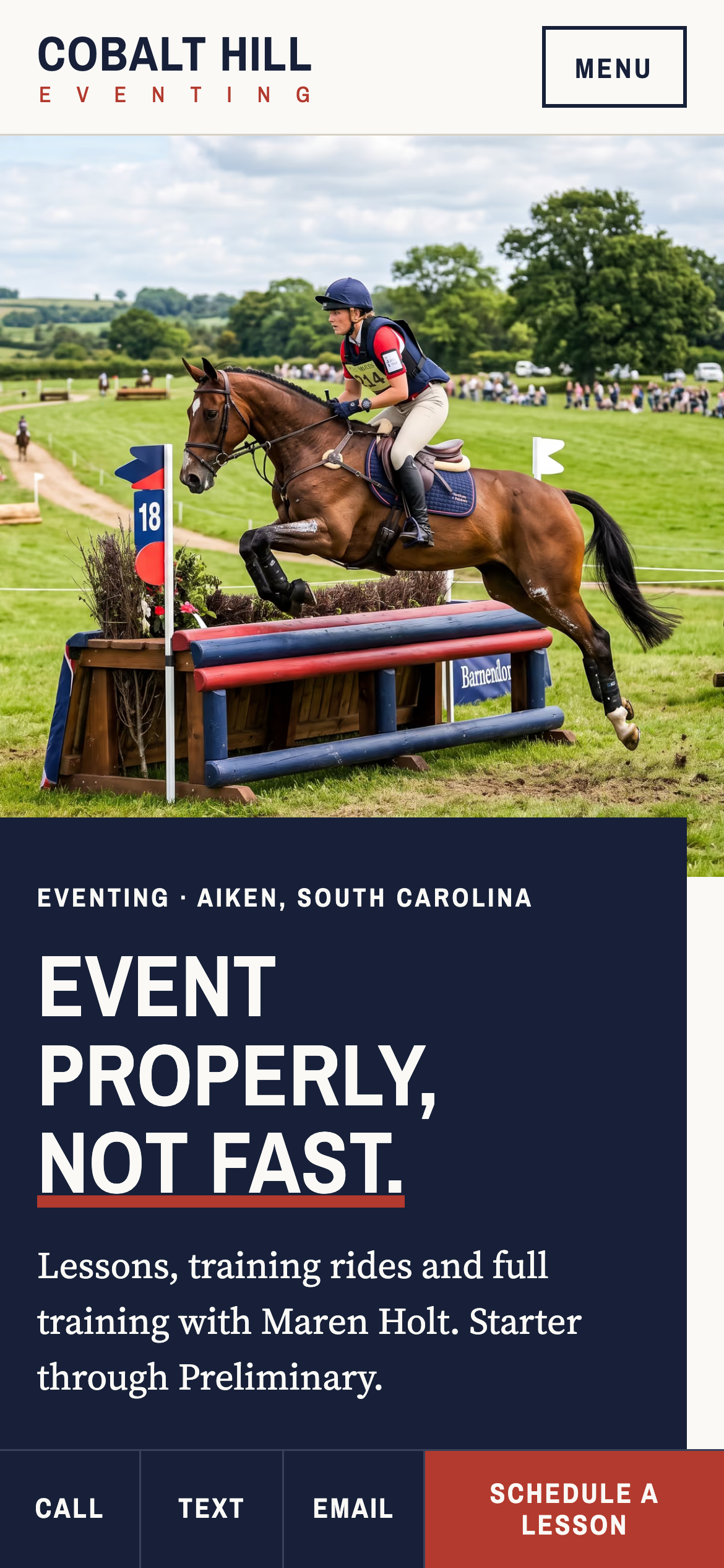 Phone view: Home page, A training barn
