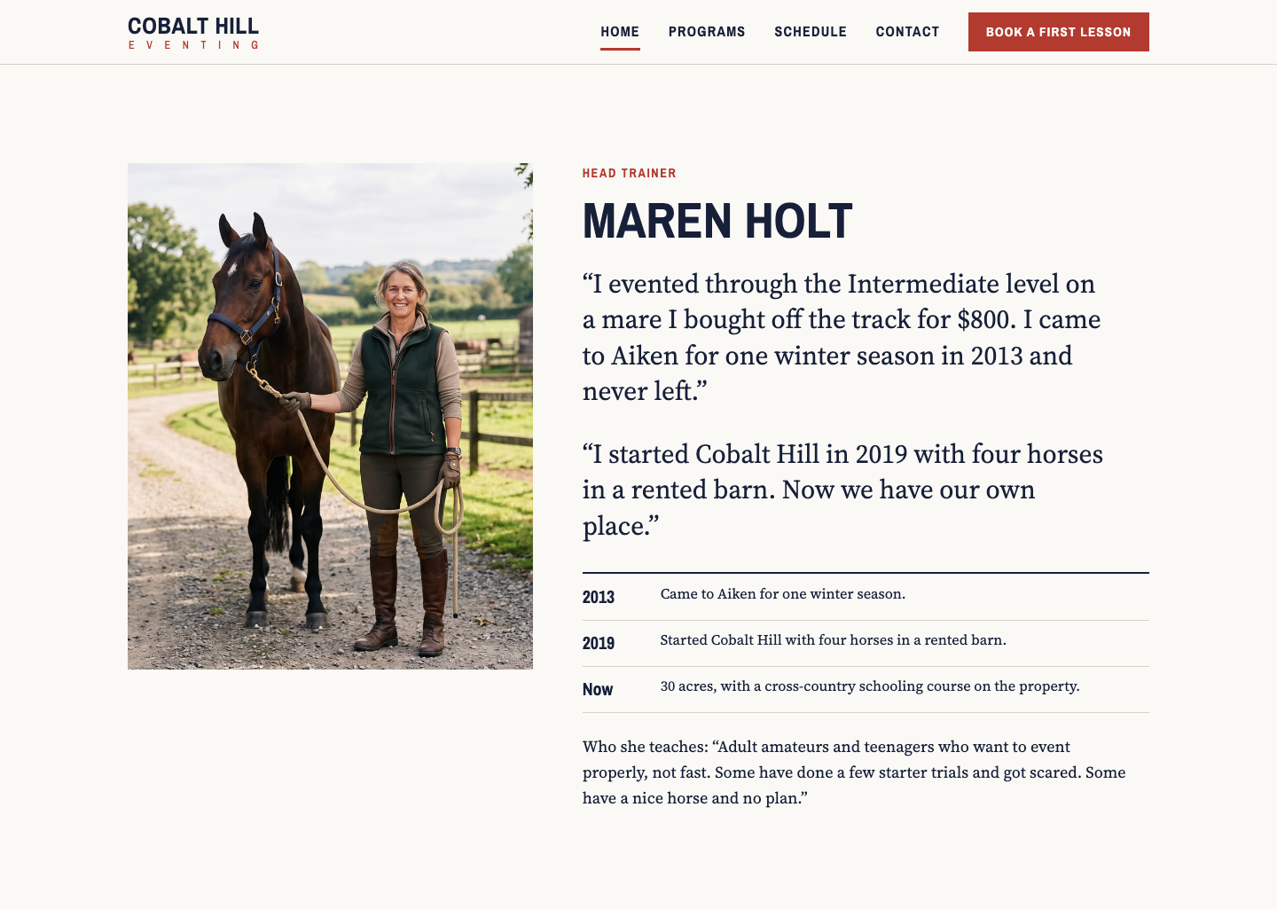 Desktop view: Meet the trainers, A training barn