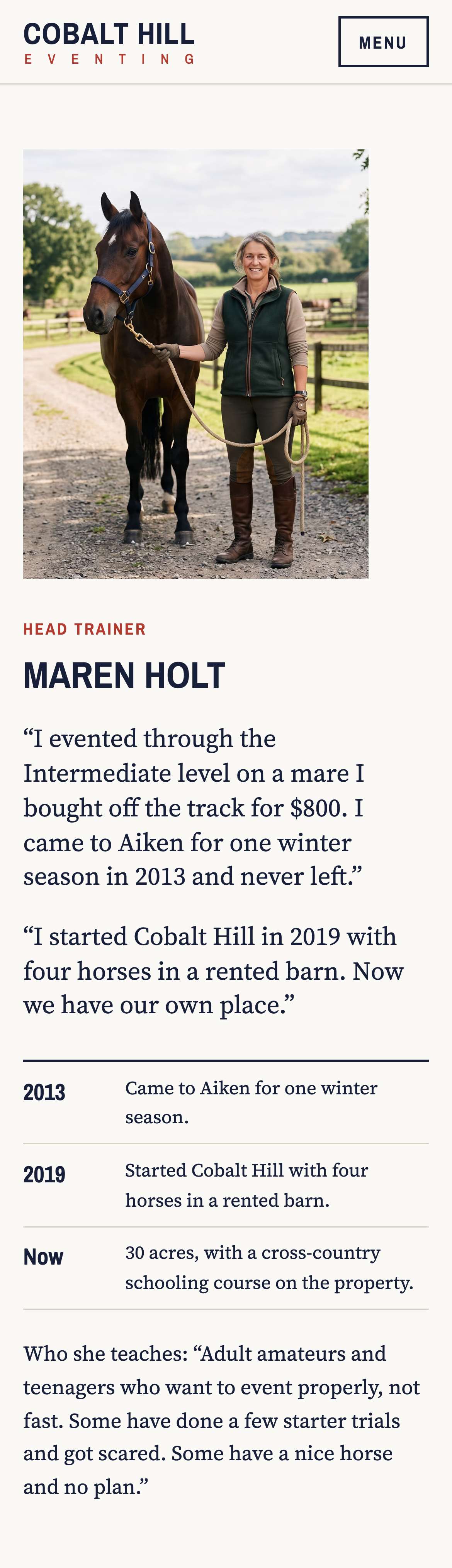 Phone view: Meet the trainers, A training barn